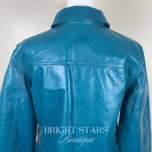 Rare Blue Teal Leather Jacket ASO Dawn Summers Buffy The Vampire Slayer Y2K - Picture 10 of 13